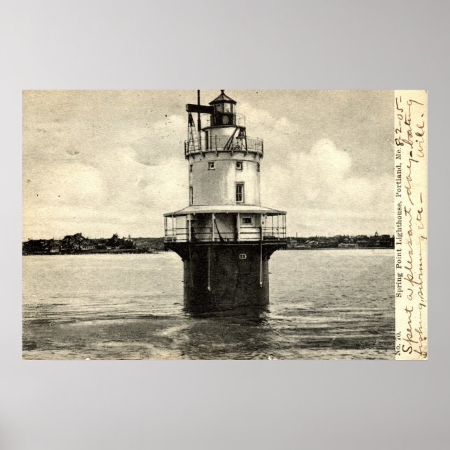 Póster Faro de Spring Point, Portland Maine 1905 (Frente)