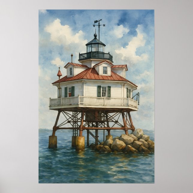 Póster Faro de Thomas Point Shoal Acuarela (Frente)