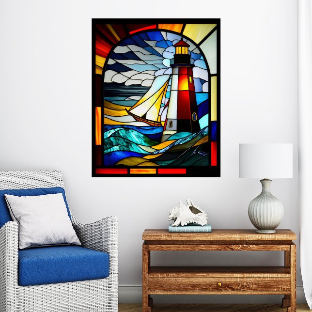 Póster Faro de vidrio manchado y barco (Subido por el creador)