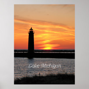 Póster Faro del lago Michigan