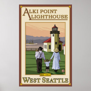 Póster Faro del punto de Alki - Seattle del oeste, poster