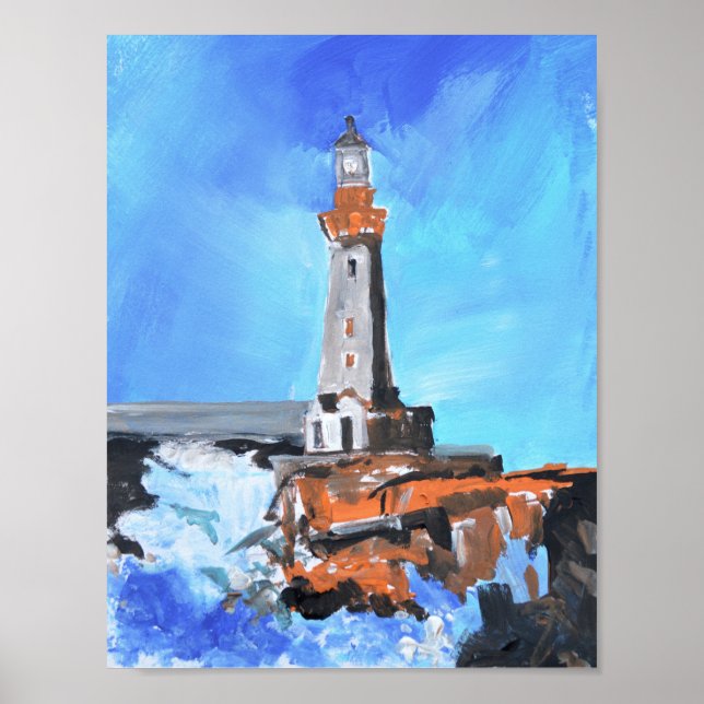 Póster Faro dramático y olas que chocan (Frente)