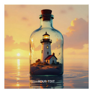 Póster Faro En Botella De Fantasía Lindo