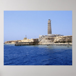 Póster Faro en islas Hermanos, Mar Rojo, Egipto