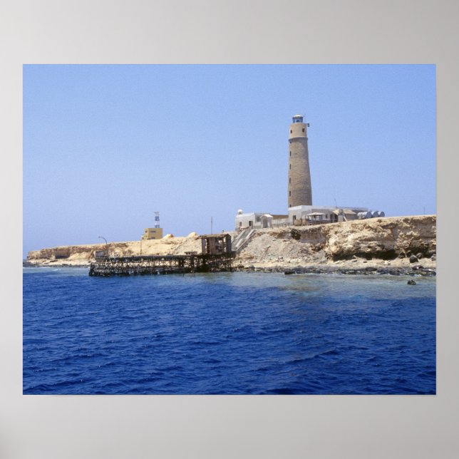 Póster Faro en islas Hermanos, Mar Rojo, Egipto (Frente)