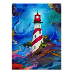 Póster Faro en una tormenta
