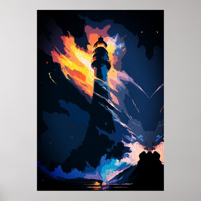 Póster Faro Etéreo – Paisaje Marítimo Dramático (Frente)