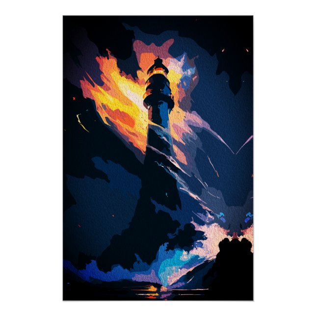 Póster Faro Etéreo – Paisaje Marítimo Dramático (Anverso)