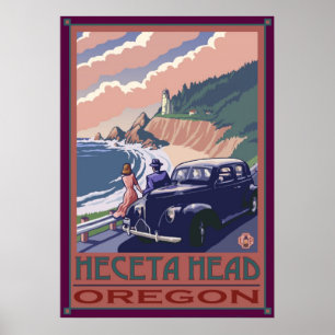 Póster Faro Heceta Head, Poster de la Costa de Oregón
