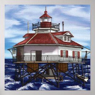Póster Faro medio móvil de la bahía