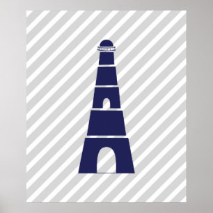 Póster Faro Náutico Rayado Azul y Gris