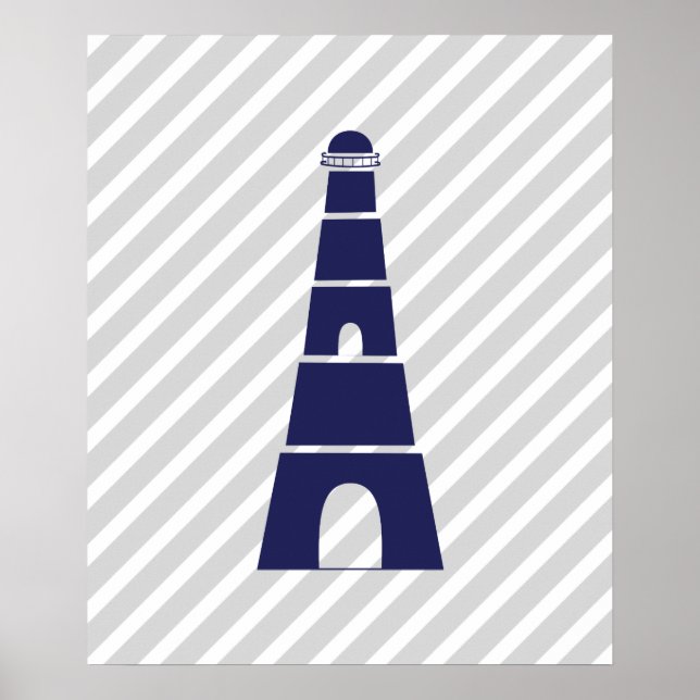 Póster Faro Náutico Rayado Azul y Gris (Frente)