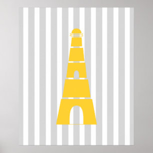 Póster Faro náutico rayado gris y amarillo