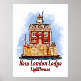 Póster Faro New London Ledge acuarela Connecticut