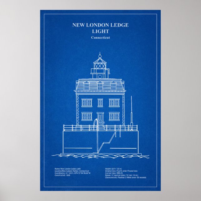 Póster Faro New London Ledge - Connecticut – AD (Frente)