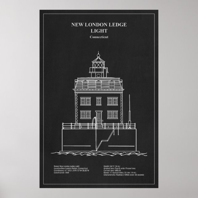 Póster Faro New London Ledge - Connecticut – PD (Frente)