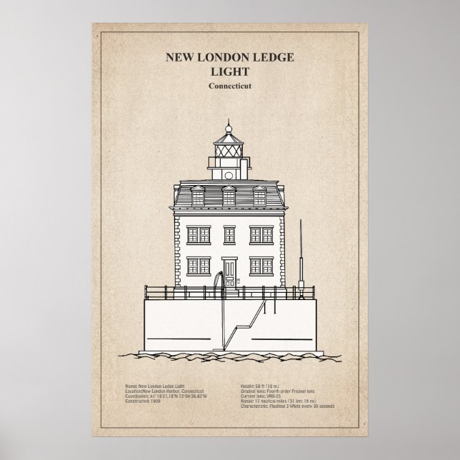 Póster Faro New London Ledge - Connecticut - SBD (Frente)