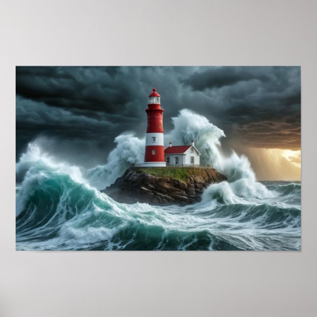 Póster Faro Ocean Storm Majestic Wave poderosa (Frente)
