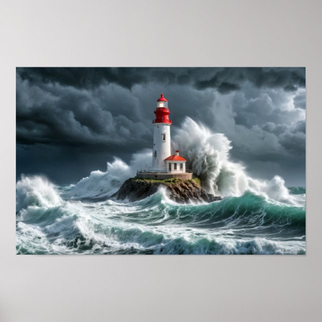 Póster Faro Ocean Storm Majestic Wave poderosa (Frente)