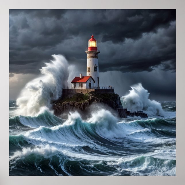 Póster Faro Ocean Storm Majestic Wave poderosa (Frente)