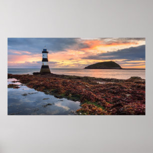 Póster Faro Penmon Sunrise   Isla Puffin