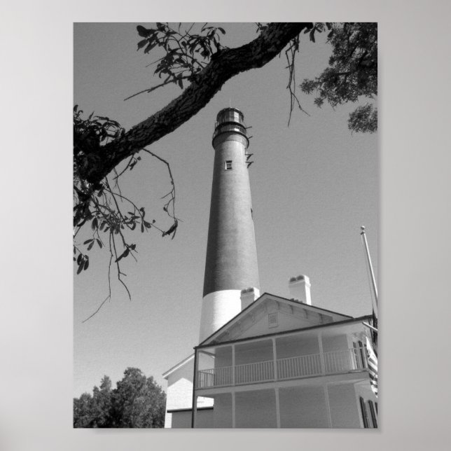 Póster Faro Pensacola en blanco y negro (Frente)
