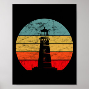 Póster Faro Retro Vintage Playa Barco Costa Vida