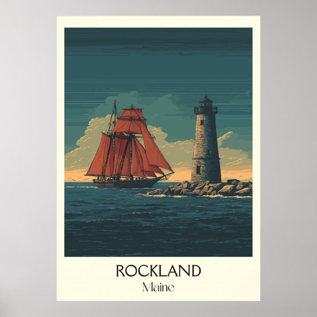 Póster Faro Rockland Maine Vintage (Frente)