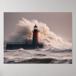 Póster Faro rodeado de olas