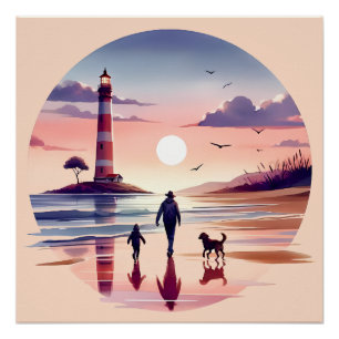 Póster Faro Sunset Walk La Escena Costera