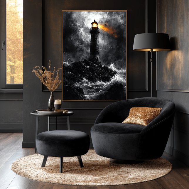 Póster Faro tormentoso en estilo monocromo dramático (Subido por el creador)