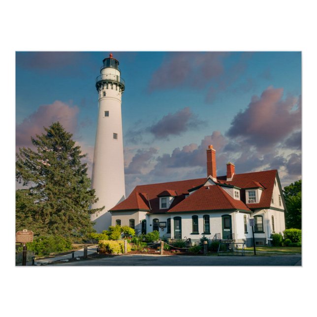 Póster Faro Wind Point en el lago Michigan (Anverso)