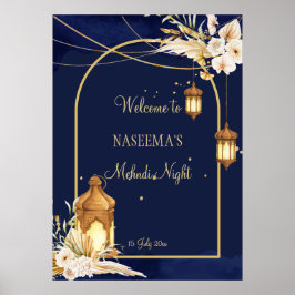 Póster Farolitos marroquíes con estrellas arco dorado noc