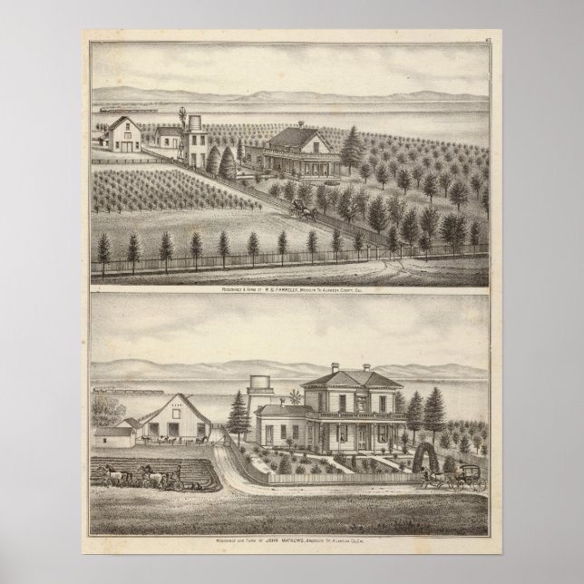 Póster Farrelly, residencias de Mathews, granjas (Frente)