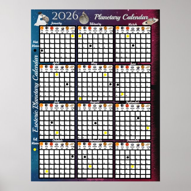 Póster Fase Lunar Astrológica Anual 2026 (Frente)