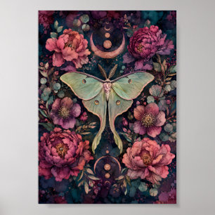 Póster Fase Lunar de Luna Moth Gótica Celestial Whimsigot