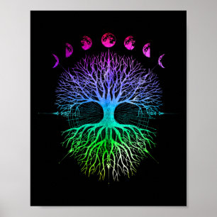 Póster Fases De La Luna Árbol De La Vida Hippy