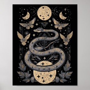 Póster Fases de la luna de serpiente celestial de Wiccan