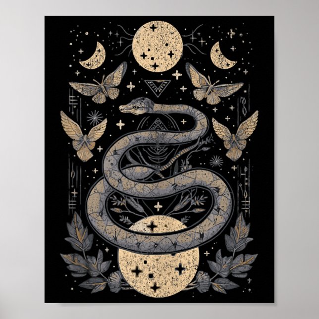 Póster Fases de la luna de serpiente celestial de Wiccan (Frente)