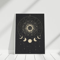 Fases de la luna de zodiaco negro y beige boho