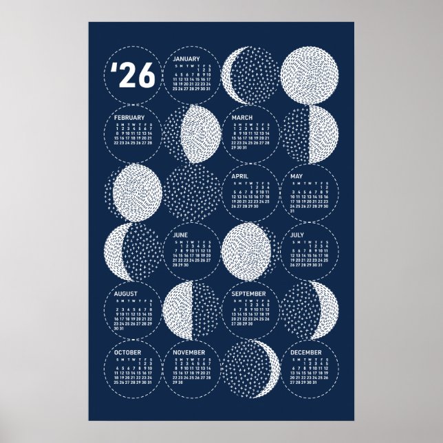 Póster Fases de la luna del Poster del calendario 2026 Sa (Frente)