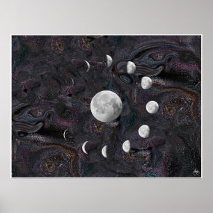 Póster Fases de la luna en un universo imaginado
