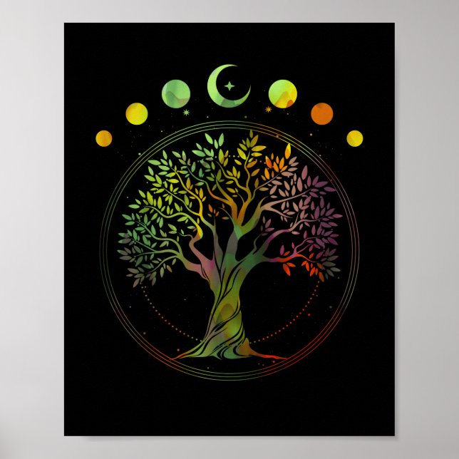 Póster Fases del árbol de la vida de la luna (Frente)