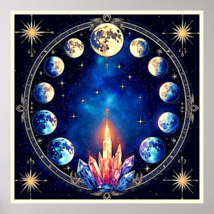Póster Fases Lunares Cristal Cosmos