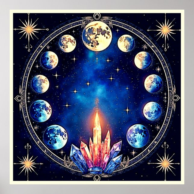 Póster Fases Lunares Cristal Cosmos (Frente)
