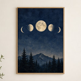 Póster Fases Lunares Sobre el Cartel Acuarela de la Crest