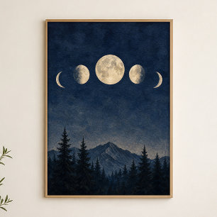 Póster Fases Lunares Sobre el Cartel Acuarela de la Crest