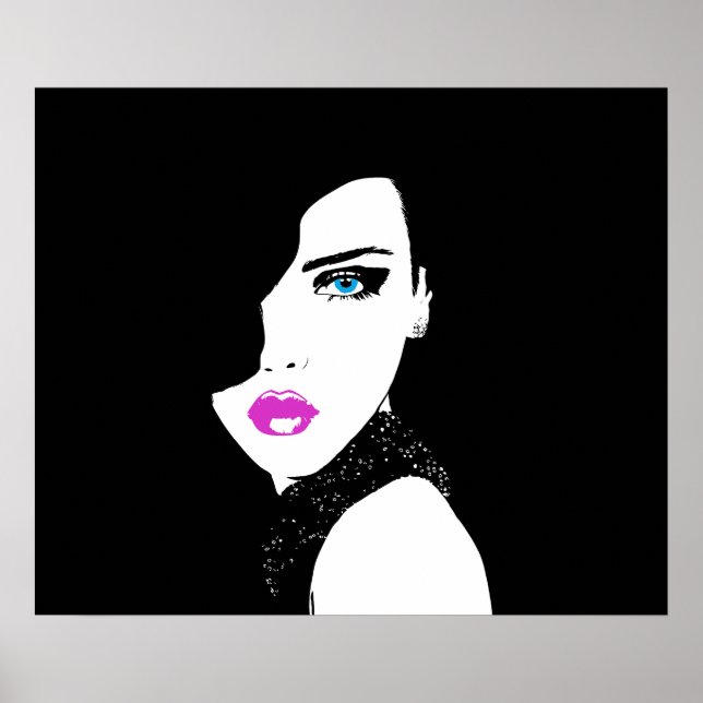 Póster Fashion Girl Black Pink Blue (Frente)
