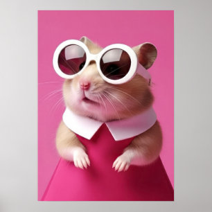 Póster Fashion Hamster in Pink Dress - Cute Animal