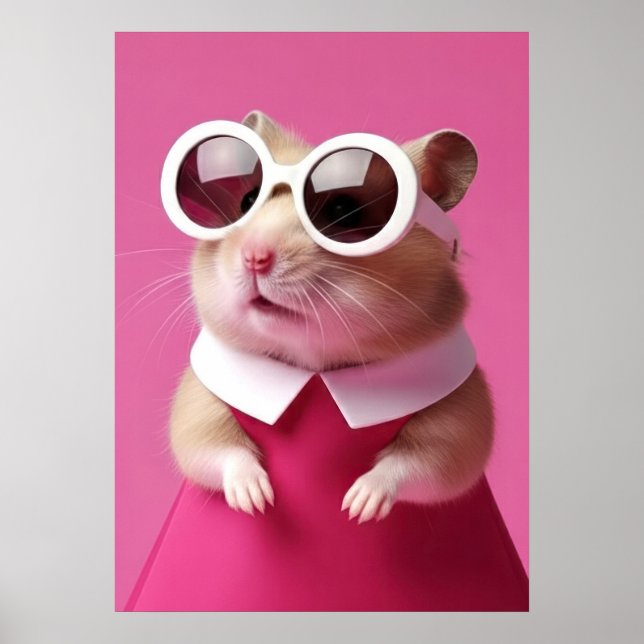 Póster Fashion Hamster in Pink Dress - Cute Animal (Frente)